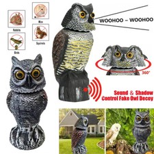 Large Realistic Owl Decoy Deterrent Bird Pigeon Crow Scarer Statue Rotating Head