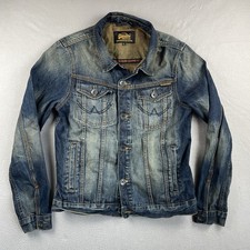 Superdry Denim Jacket Mens Large Blue Trucker Casual Jean Black Copper Denim