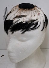 Vintage Gold and Black 1930s mini feather cocktail fascinator hat