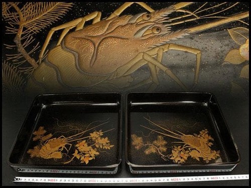 Japanese lacquer tray pair - japanese,