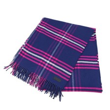 Hermes Long Fringe Scarf 100% Navy Pink Cashmere 100％ Check