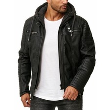 Men's Black Premium Leather Hoodie Handmade Genuine Lambskin Leather Jacket