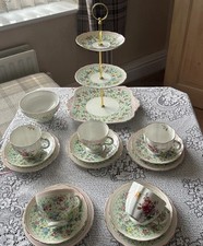 Pretty Vintage Foley & Royal Crown Derby Bone China Tea Set & 3 Tier Cake Stand