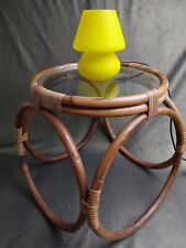 Original 1960s Mid Century Bamboo Wicker Cube Glass Top Coffee Table Side table 