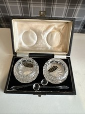 Vintage Harbridge English Crystal Stourbridge Condiment Bowls Boxed With Spoons