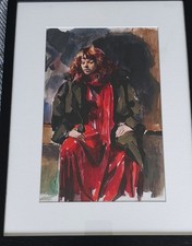 Robert Lenkiewicz Watercolour, Eliza In The Studio,c.o.a.,black Frame