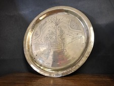 Vintage Decorative Brass Plate, Chinese Folk Scene 