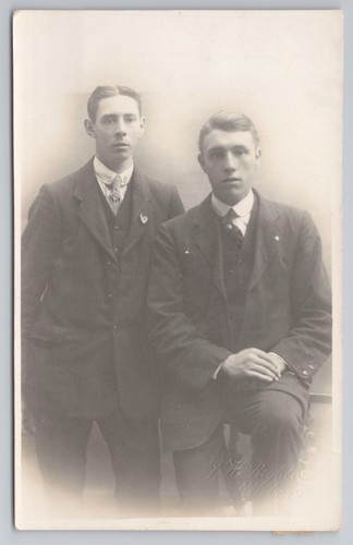 Rppc two men suits portrait - two,