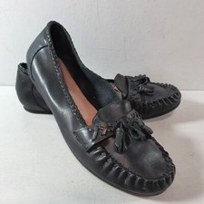 FAT FACE Leather Loafer Shoes Moccasin Style Tassels Flat Size UK 5 EUR 38 Black