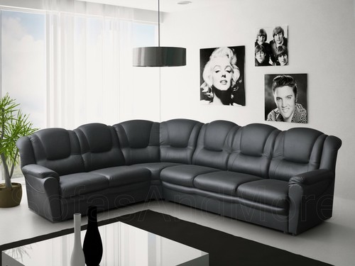 Corner sofa black faux - faux, leather