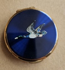Small round Stratton pill box enamel top with flying duck