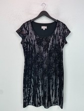 Ronni Nicole Black Sequin Bodycon Dress Short Sleeve Scoop Neck UK 12