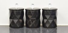 Set of 3 Black Marble Design Coffee Tea Sugar Canisters Container Kitchen Jar