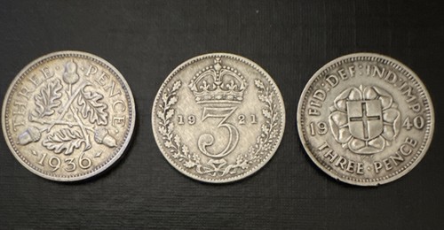 Pre 1947 british threepence - 3x,