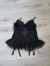 Vintage Ann Summers Black Sparkle Cami Suspender Size 18-20 