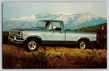1980 Two Tone Blue Ford F150 Ranger Pickup Truck Vintage Postcard Rockies Ad