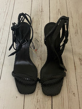 Zara  UK 8  41 Black Sneake Embossed Leather High Strappy Sandals with Anke Tie