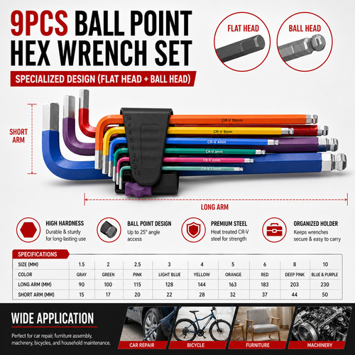 9pcs ball end hex allen - allen, key