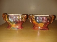 Vintage pair of mini oldcourt ware handpainted lustre posy vases.(C13)