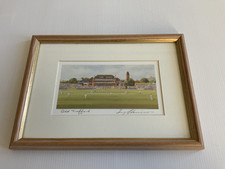 Old Trafford Cricket Print Signed by Terry Harrison- Sympathetically Framed