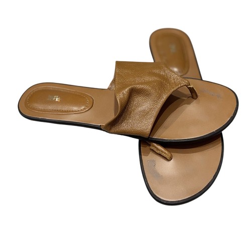 Zara leather flat sandals tan - leather,