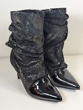 Sergio Todzi Black Ruched Snake Print Stiletto Heels Boots Size UK 7 