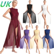 UK Womens Lace Mesh Lyrical Modern Dance Dress Leotard Performance Costume