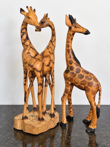 Hand carved wooden giraffe - carved,
