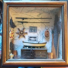 Nautical  Shadow Box Row Boat Fly Fishing Ship Wheel Wall Art Three Hands Corp.f