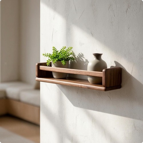 Shelf with rail - walnut, wall