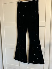 ASOS LUXE Velvet Flare Trousers With Pearl Embellishment Black Xmas Party Uk10