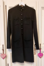 Jigsaw Black Cashmere Wool Blend Fringed Knit Shirt Dress Pockets M Fits UK12