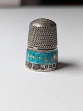 Vintage / Antique Sterling Silver Thimble Dots & Blue/Gold Enamel Design | 4.26g