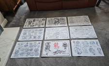 9 X Original Vintage Tattoo Flash Sheet Wall Art Tribal Calligraphy Blackwork