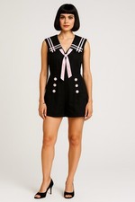 Bettie Page Black Pink Trim Sexy Jumpsuit Catsuit Short 3xl Women NWT R. $95