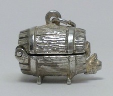 Vintage Sterling Silver Articulated Barrel Charm with Drunken Man Inside