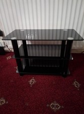 Black Glass Topped Media Table TV Stand Unit