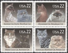 USA 1988 Siamese/Persian/Exotic Cats/Pets/Domestic Animals 4v blk (n43617)