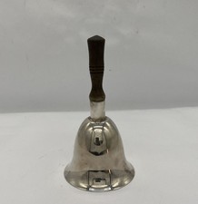 Fine Old Vintage School Teacher Hand Bell Silverplate & Wooden Handle