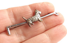 Tie Collar Stock Pin Brooch Silver Tone Riding Crop Whip Terrier Dog  FREE P&P