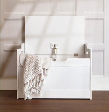 Large Toy Box Kid's Room Storage White Wooden Bedroom Chest Lid Ottoman Baby