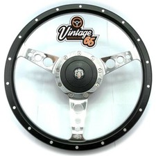 Classic Mini 13" Semi Dished Riveted Ebony Wood Rim Steering Wheel & Boss Kit