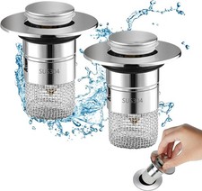 2x Bathroom Sink Stopper Hair Catcher Stainless Steel Floor Drain Plug 28-34mm