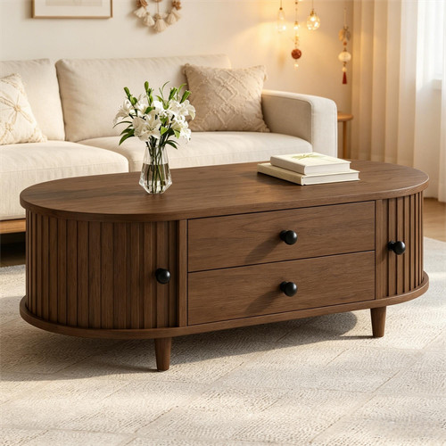 Oval coffee table sliding - coffee,