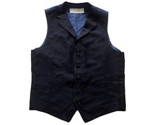 Mens Vintage Waistcoat 90s Savile Row Dark Blue Wool Retro XS 34"