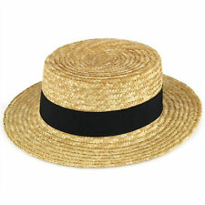 Mens / Ladies Straw Boater Hat Summer Gondolier Natural with Black Band Sun Hat
