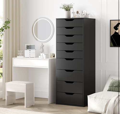 Tall black chest drawers - black,