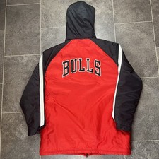 Adidas NBA Chicago Bulls Quilted Long Jacket Puffer Black Red Mens - size Large