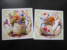 Set of 2 x GARDENING FLORAL WATERING CANS Hand Made Card  Toppers & Sentiments