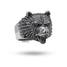 Biker Roaring Viking Wild Bear Jungle Animal 925 Sterling Silver Solid Men Ring